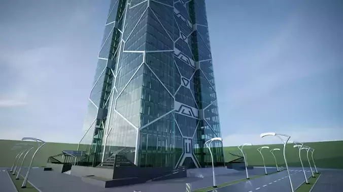 Skyscraper tall building with roof 3D model