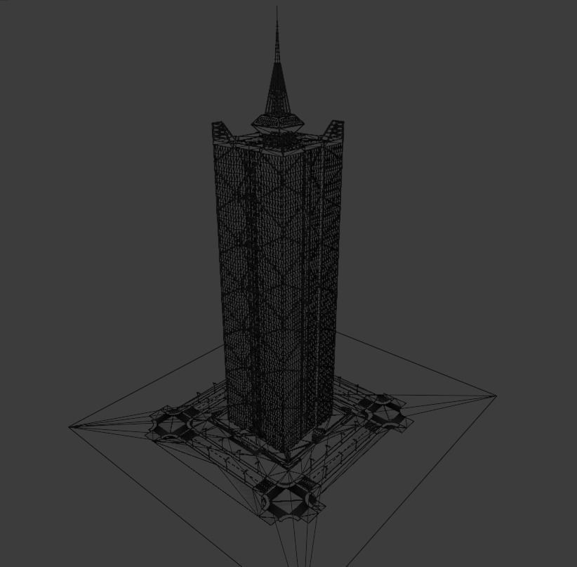 Skyscraper tall building with roof 3D model_11