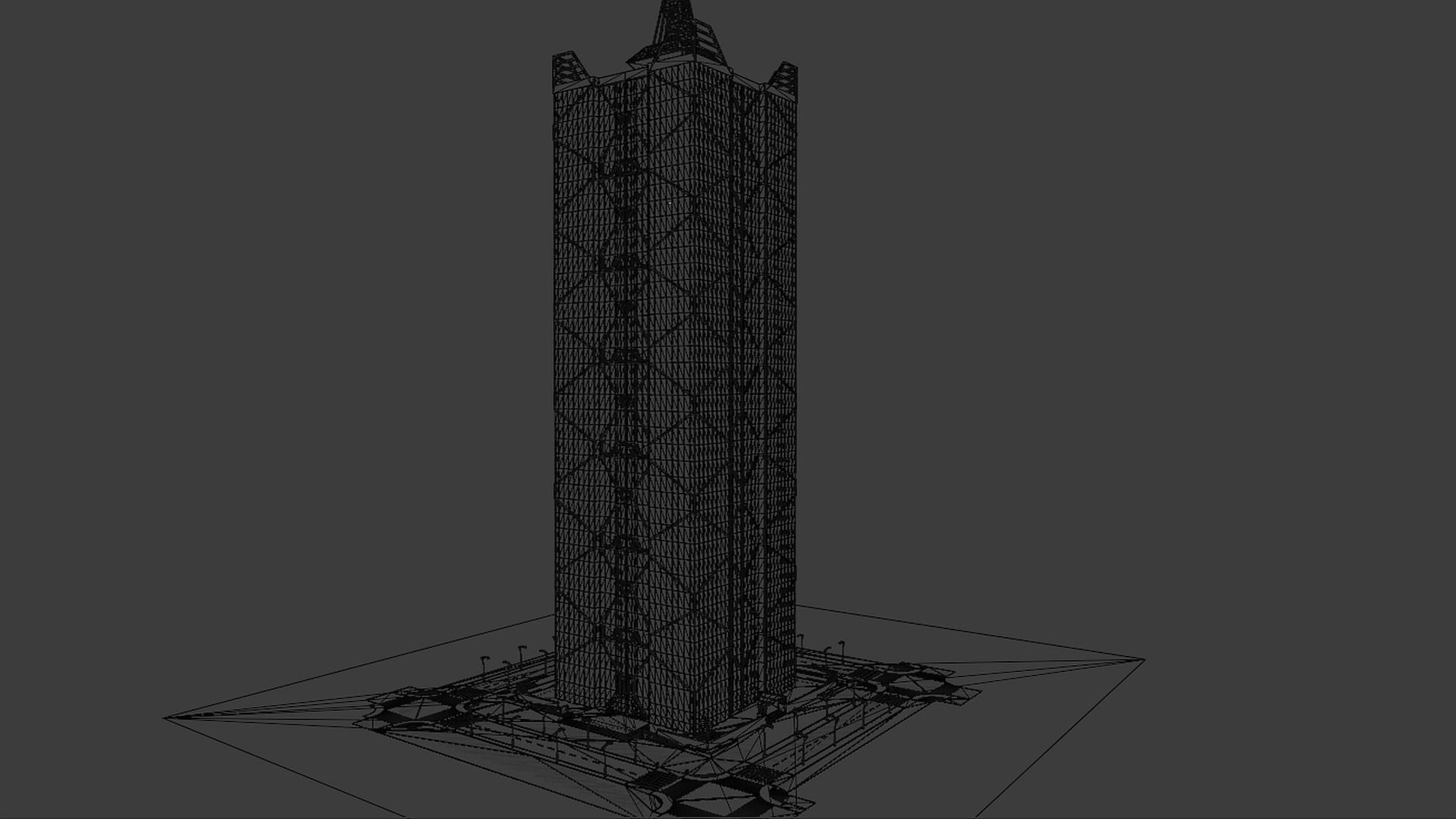 Skyscraper tall building with roof 3D model_12