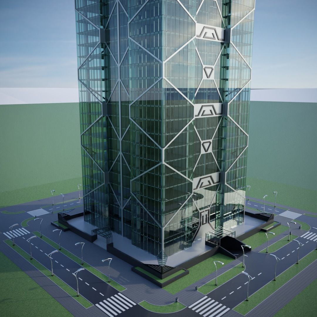 Skyscraper tall building with roof 3D model_3