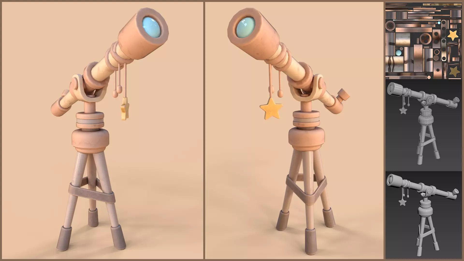 Stylized Cartoony Telescope Low-poly 3D model