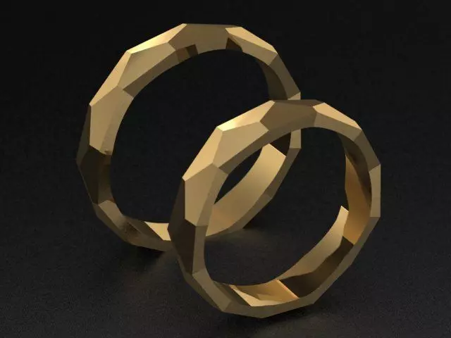 Geometric Wedding Golden Band Rings Set 3D print model