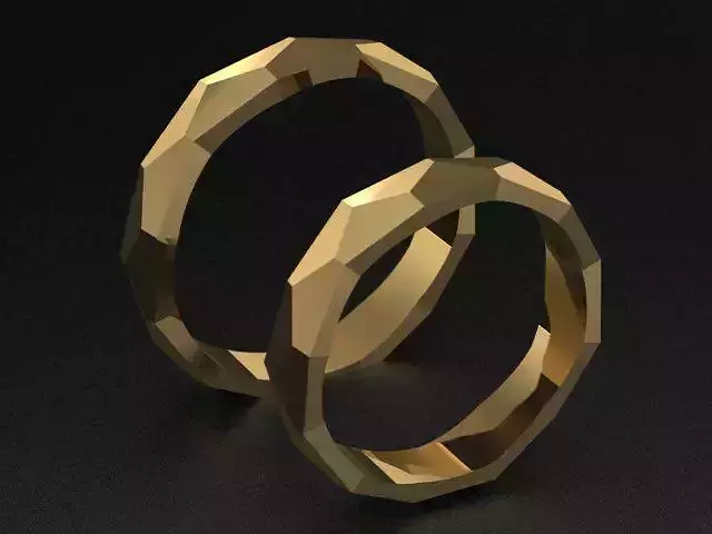 Geometric Wedding Golden Band Rings Set 3D print model