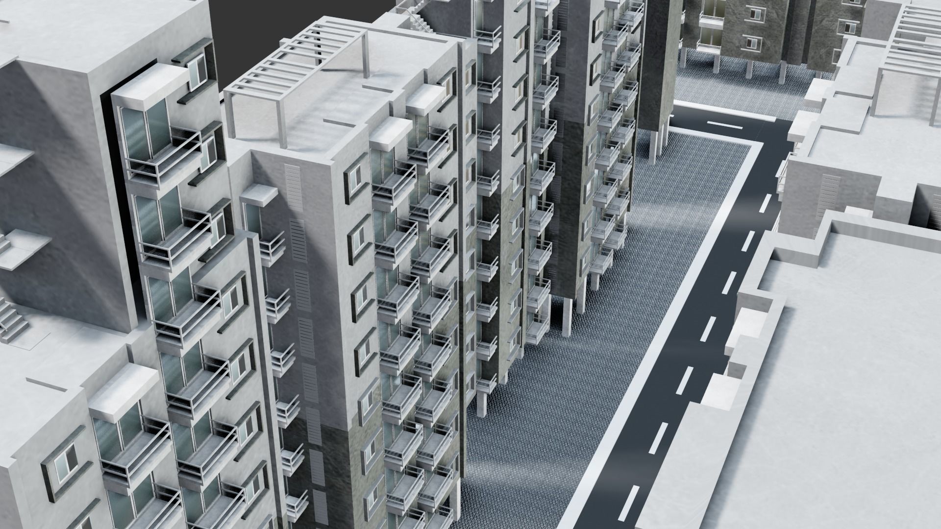 Low poly Apartments - Game ready street in apartment building Low-poly 3D model_6