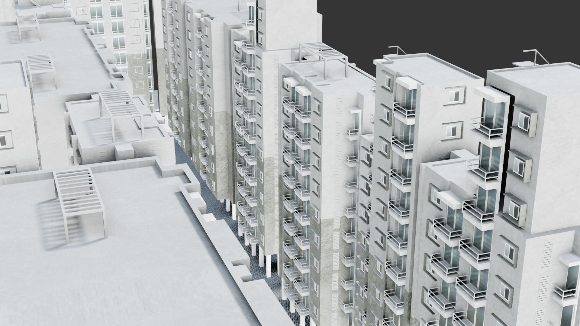 Low poly Apartments - Game ready street in apartment building Low-poly 3D model_2
