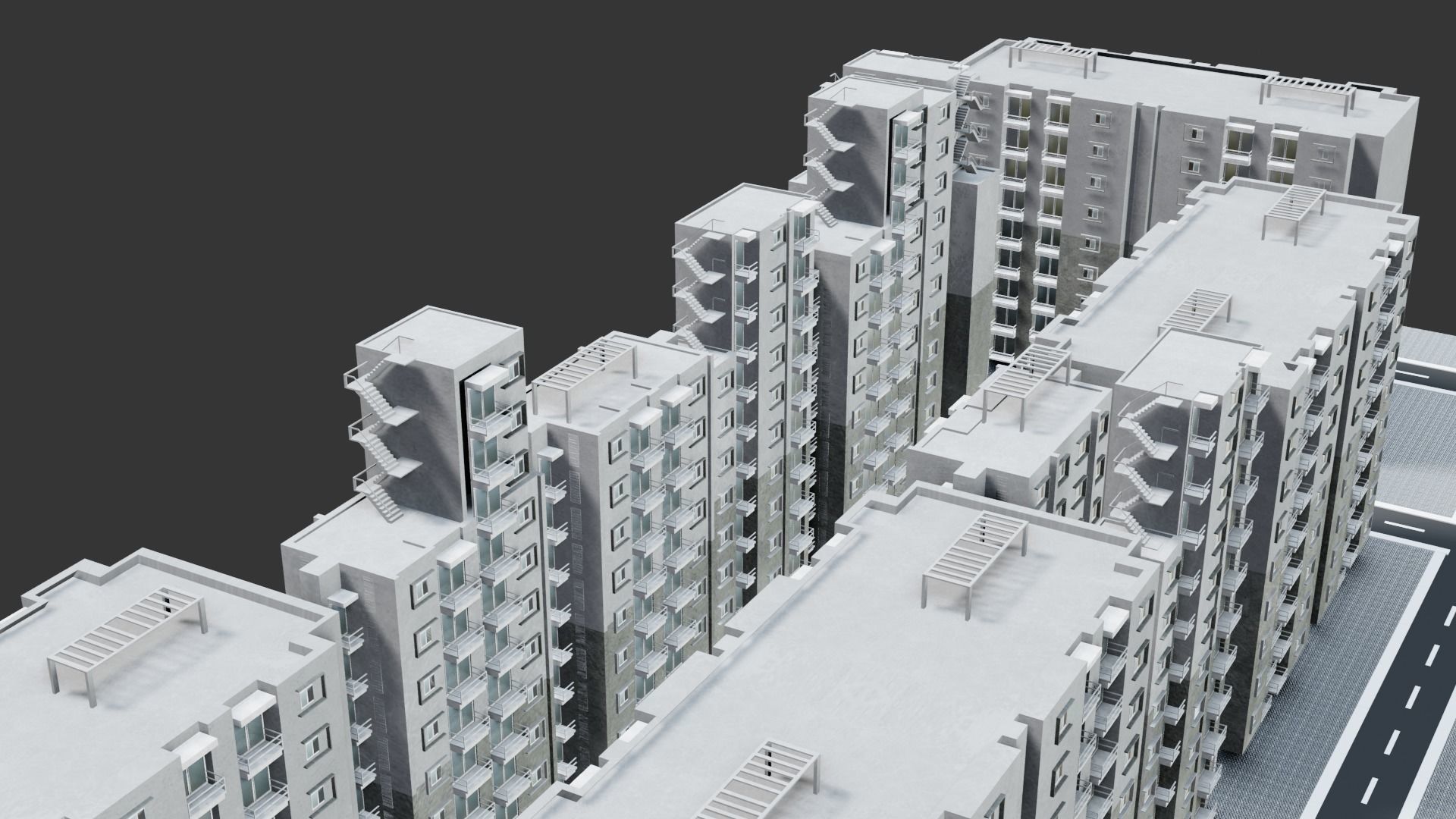Low poly Apartments - Game ready street in apartment building Low-poly 3D model_10
