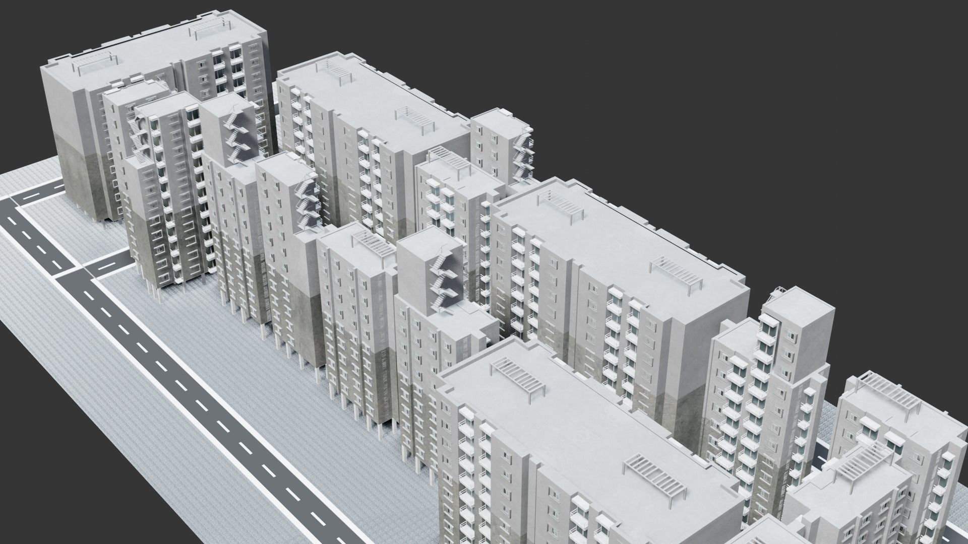 Low poly Apartments - Game ready street in apartment building Low-poly 3D model_12