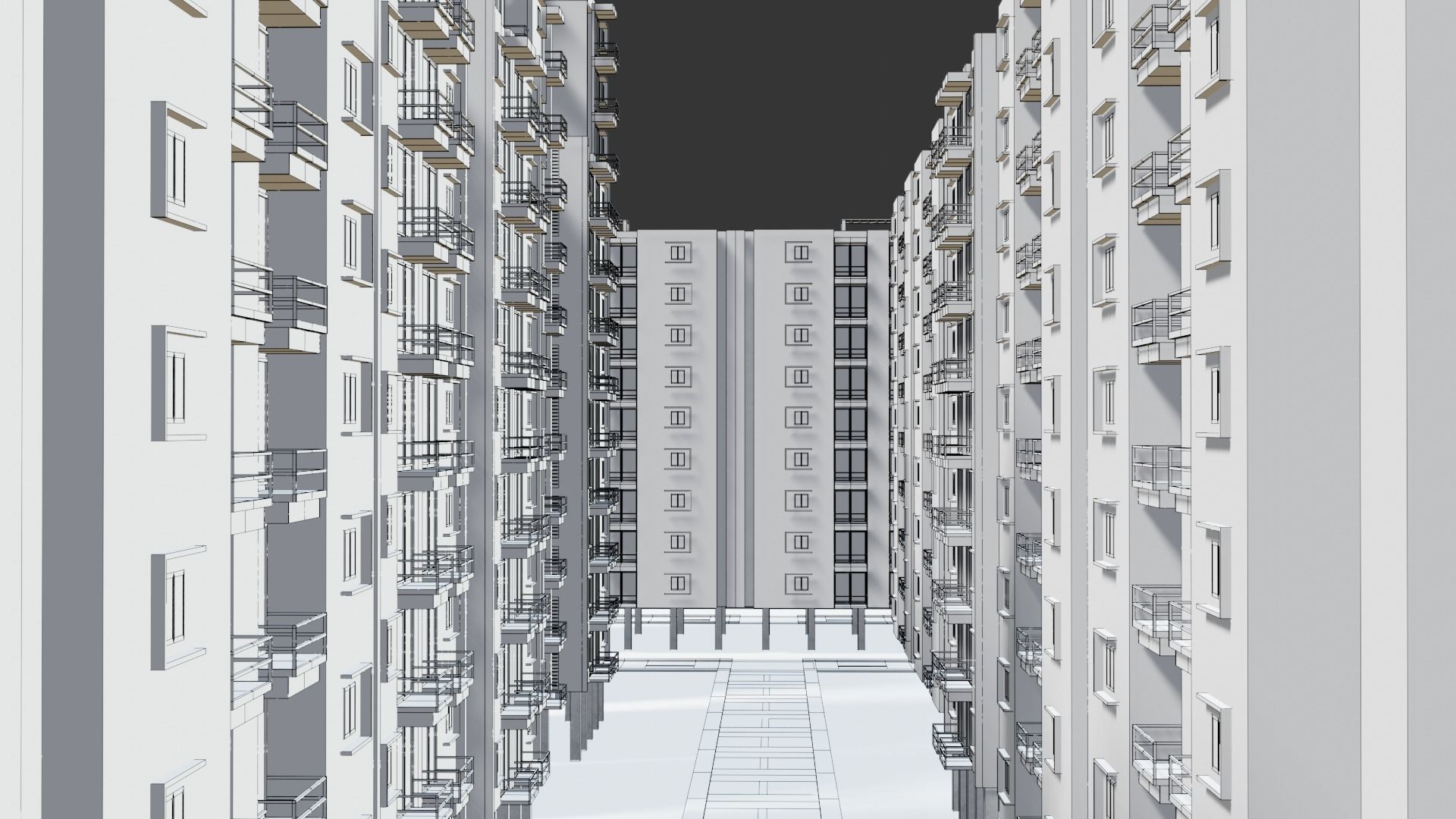 Low poly Apartments - Game ready street in apartment building Low-poly 3D model_1