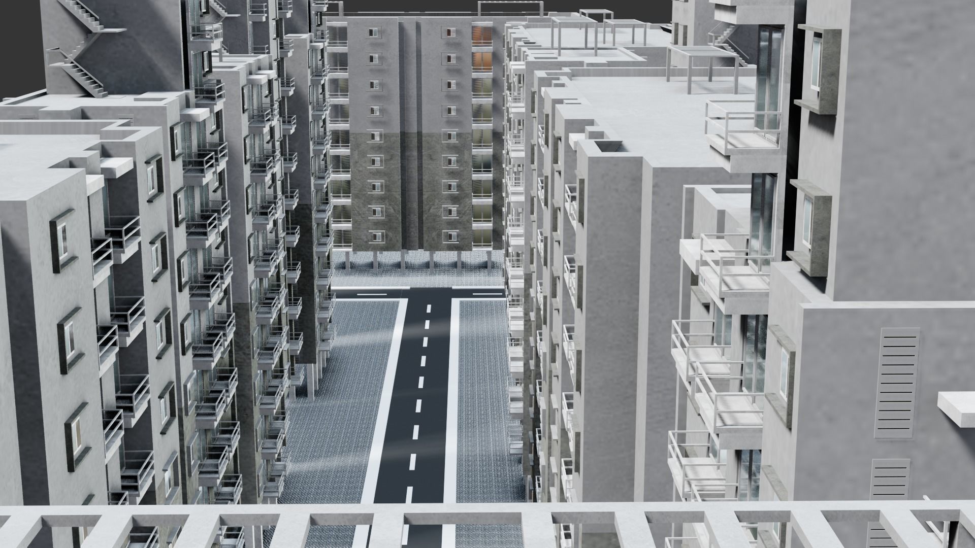 Low poly Apartments - Game ready street in apartment building Low-poly 3D model_4