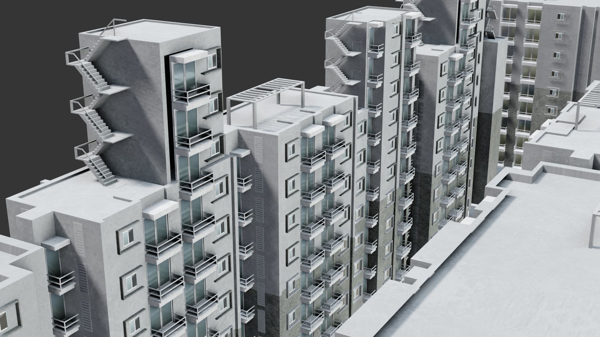 Low poly Apartments - Game ready street in apartment building Low-poly 3D model_14