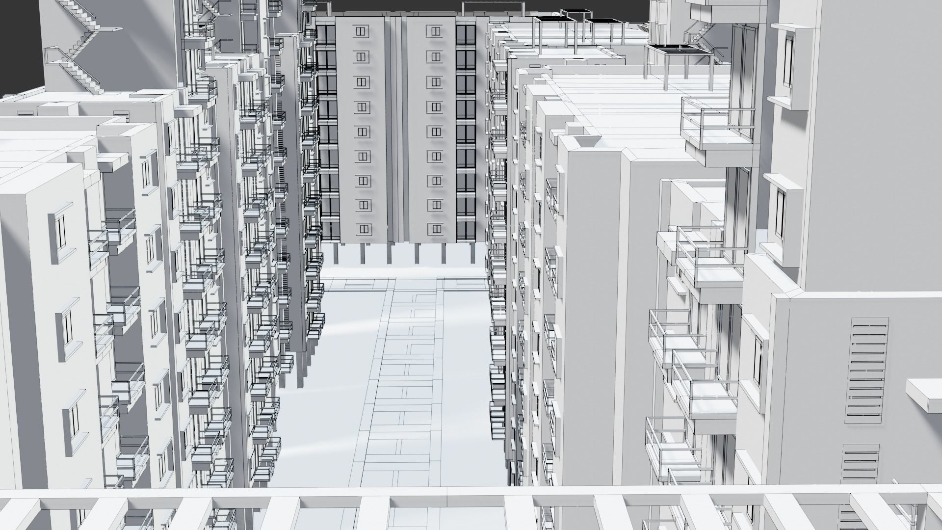 Low poly Apartments - Game ready street in apartment building Low-poly 3D model_5