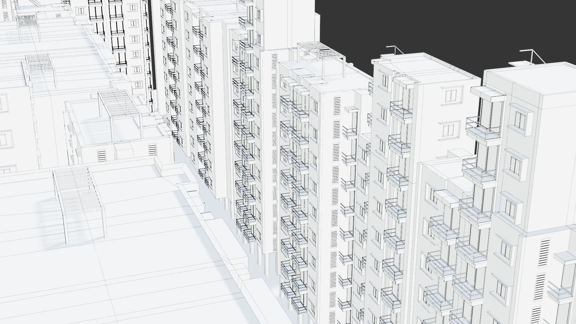 Low poly Apartments - Game ready street in apartment building Low-poly 3D model_3