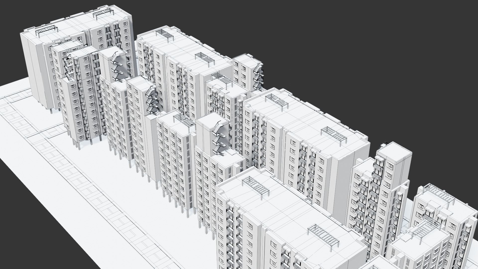 Low poly Apartments - Game ready street in apartment building Low-poly 3D model_13