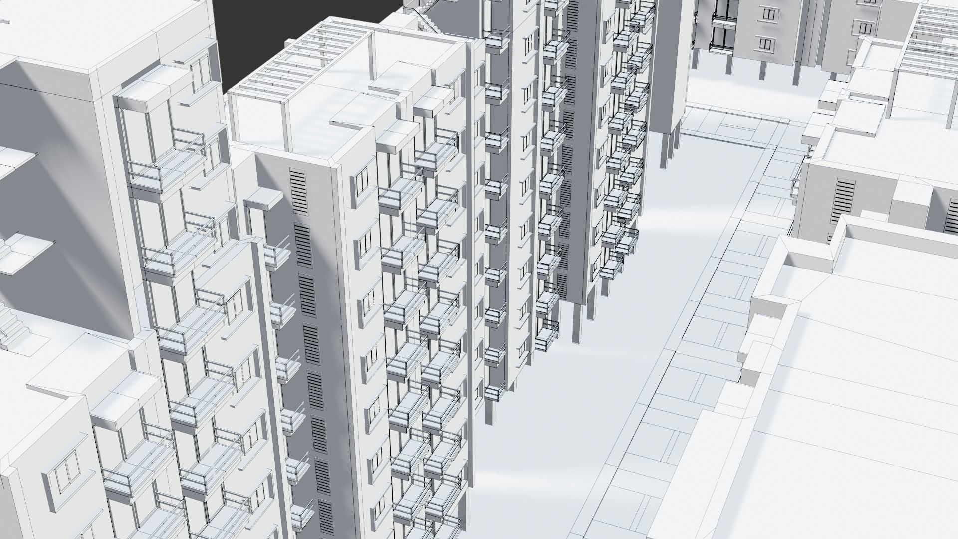 Low poly Apartments - Game ready street in apartment building Low-poly 3D model_7