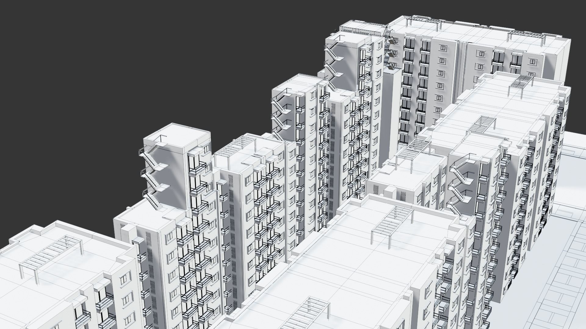 Low poly Apartments - Game ready street in apartment building Low-poly 3D model_11