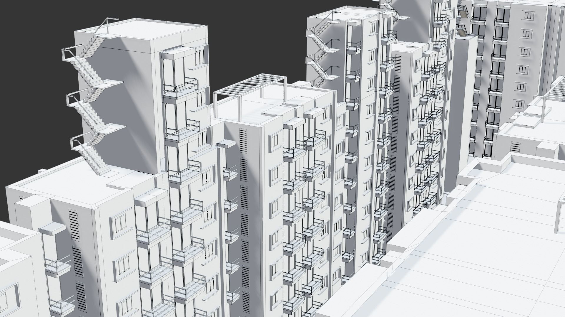 Low poly Apartments - Game ready street in apartment building Low-poly 3D model_15