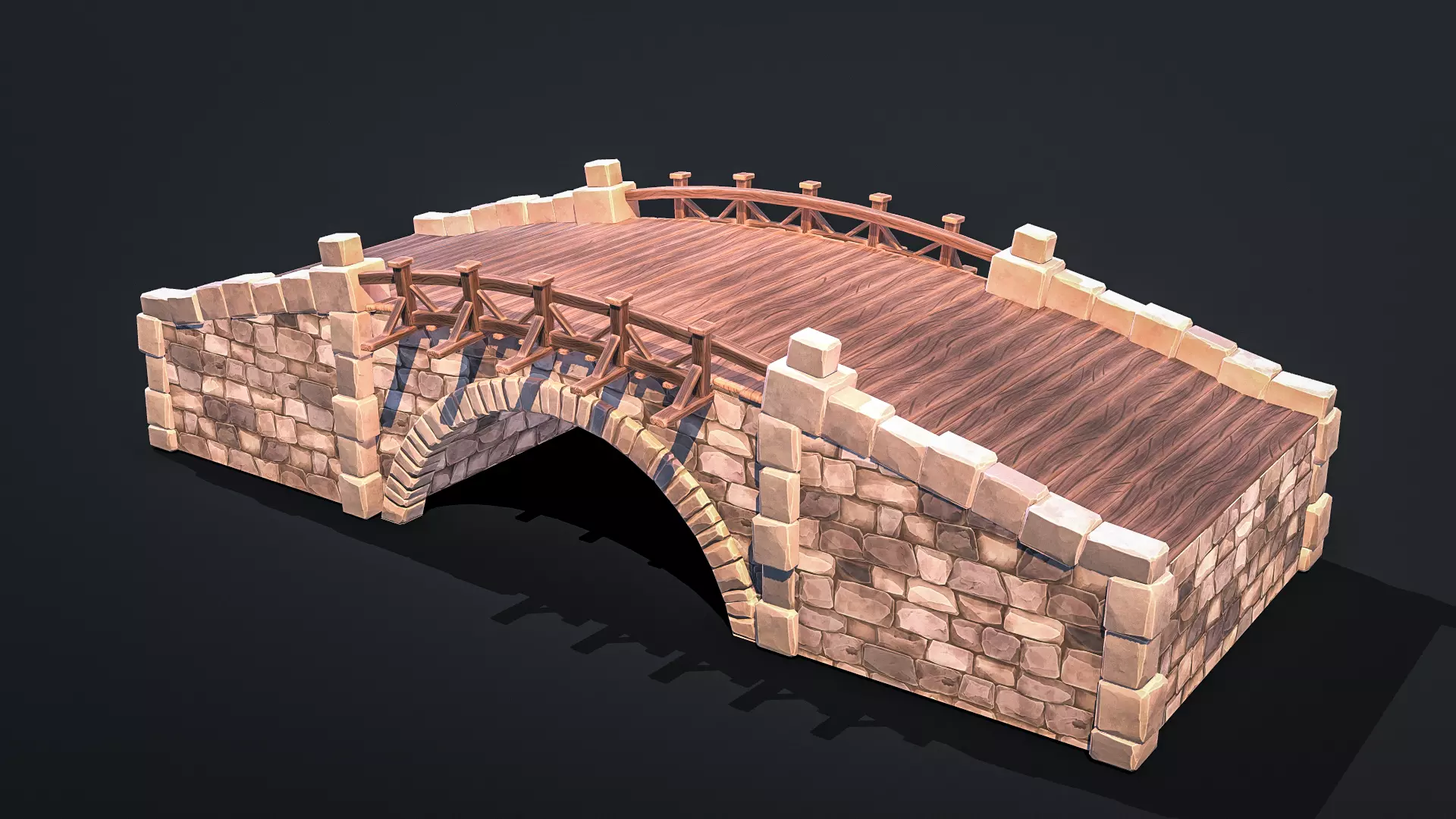Stylized Wooden Bridge Low-poly 3D model_0