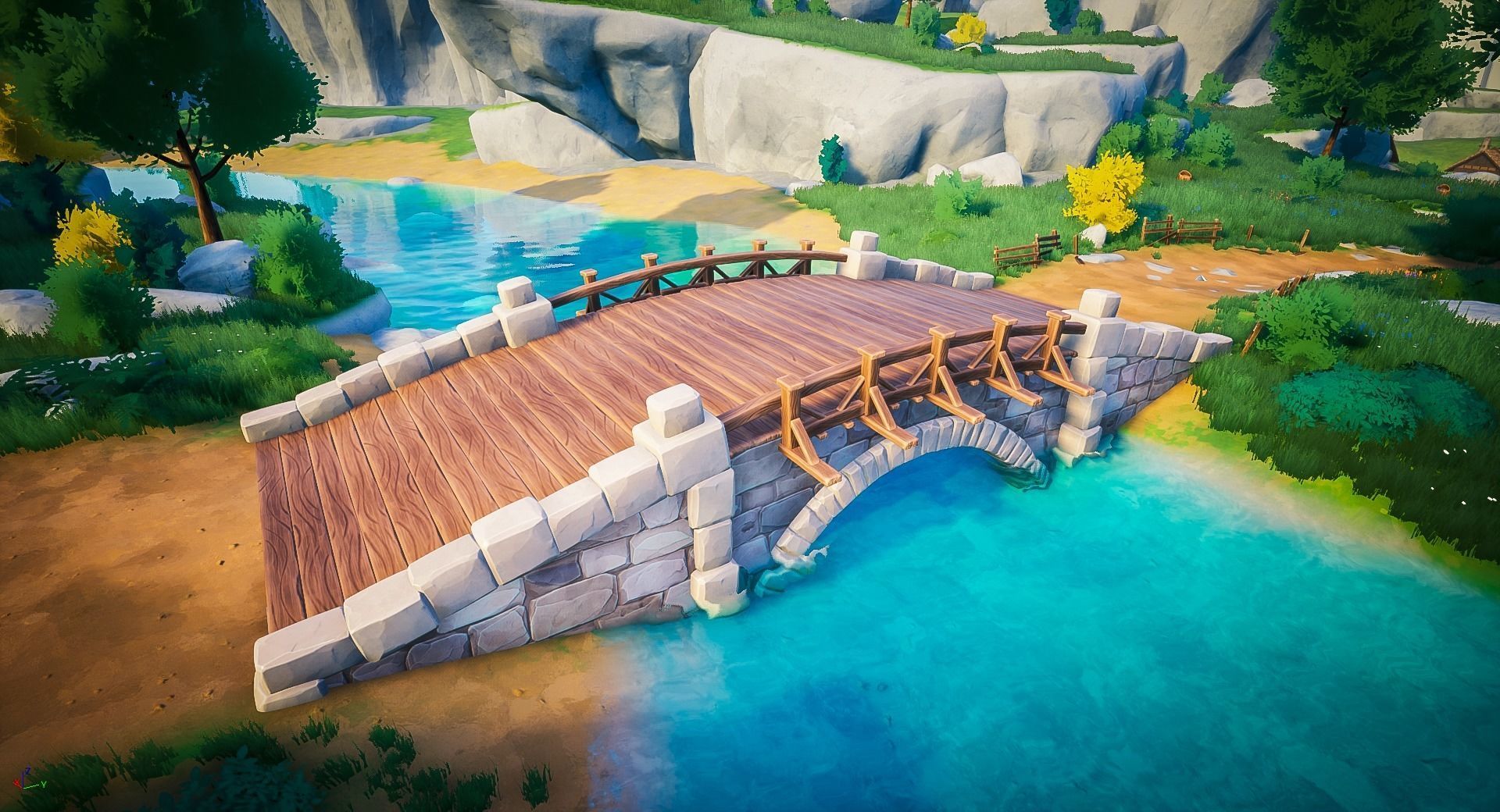 Stylized Wooden Bridge Low-poly 3D model_4