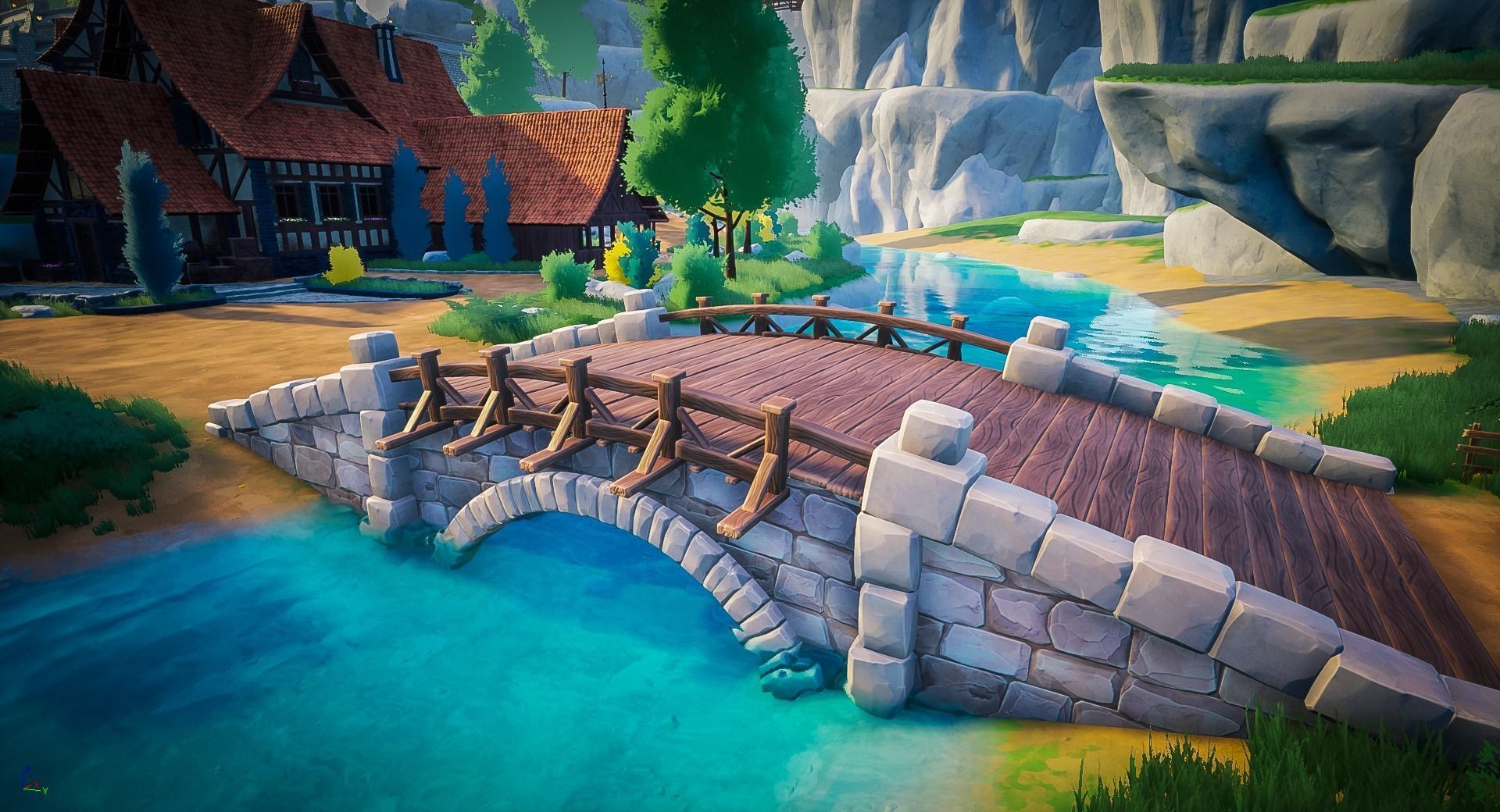 Stylized Wooden Bridge Low-poly 3D model_5