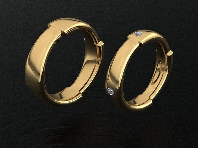 Convex Diamond Wedding Band Ring Set 3D print model