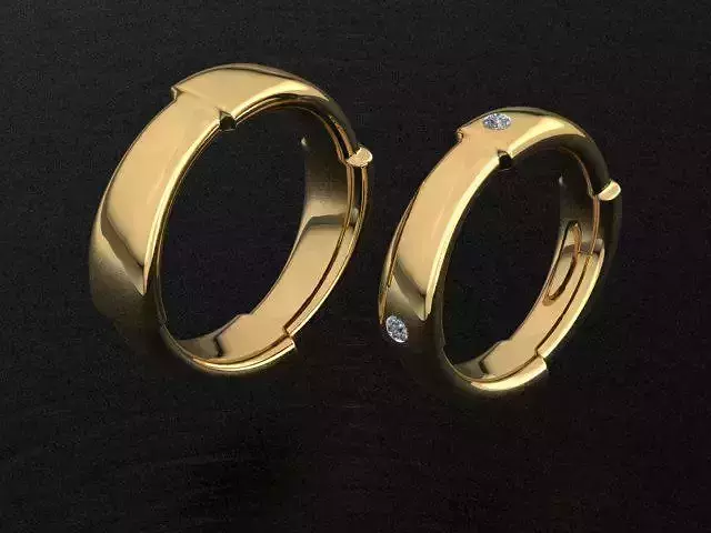 Convex Diamond Wedding Band Ring Set 3D print model