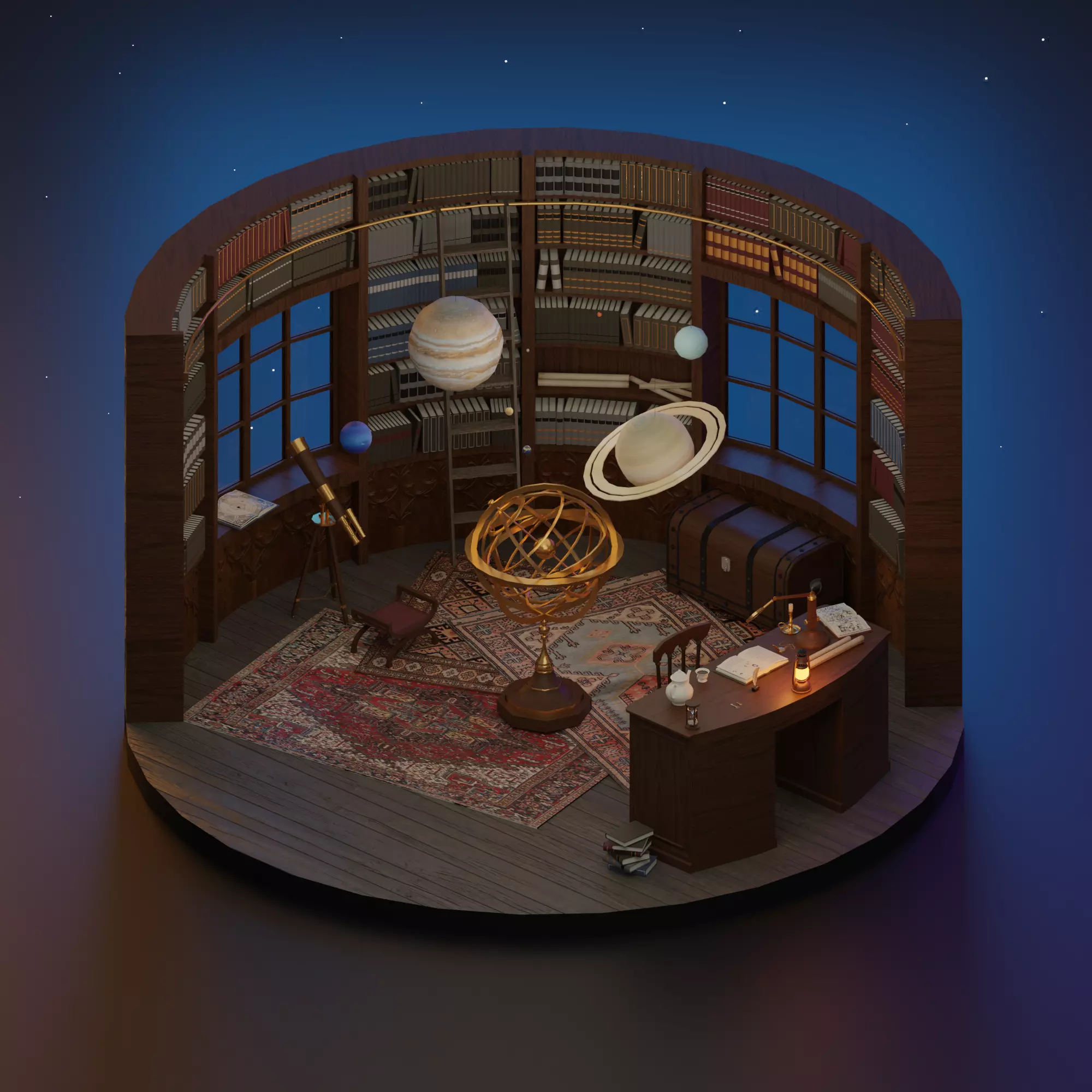 Astronomy room Low-poly 3D model_0