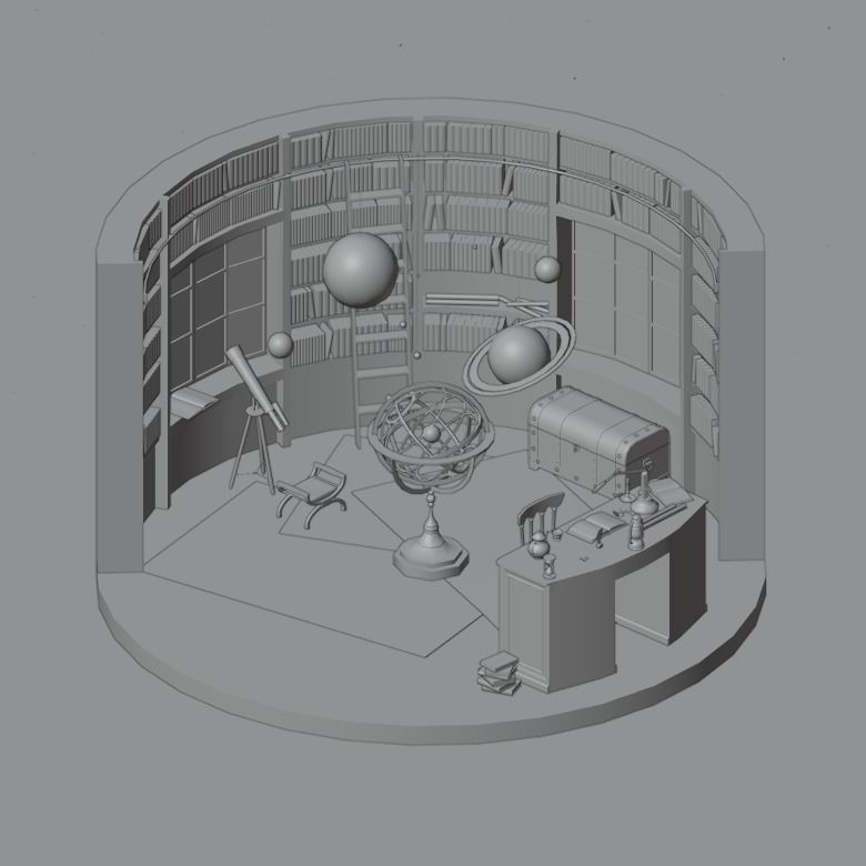 Astronomy room Low-poly 3D model_1