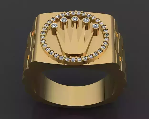 Luxury Golden Men Ring With Diamonds 3D print model