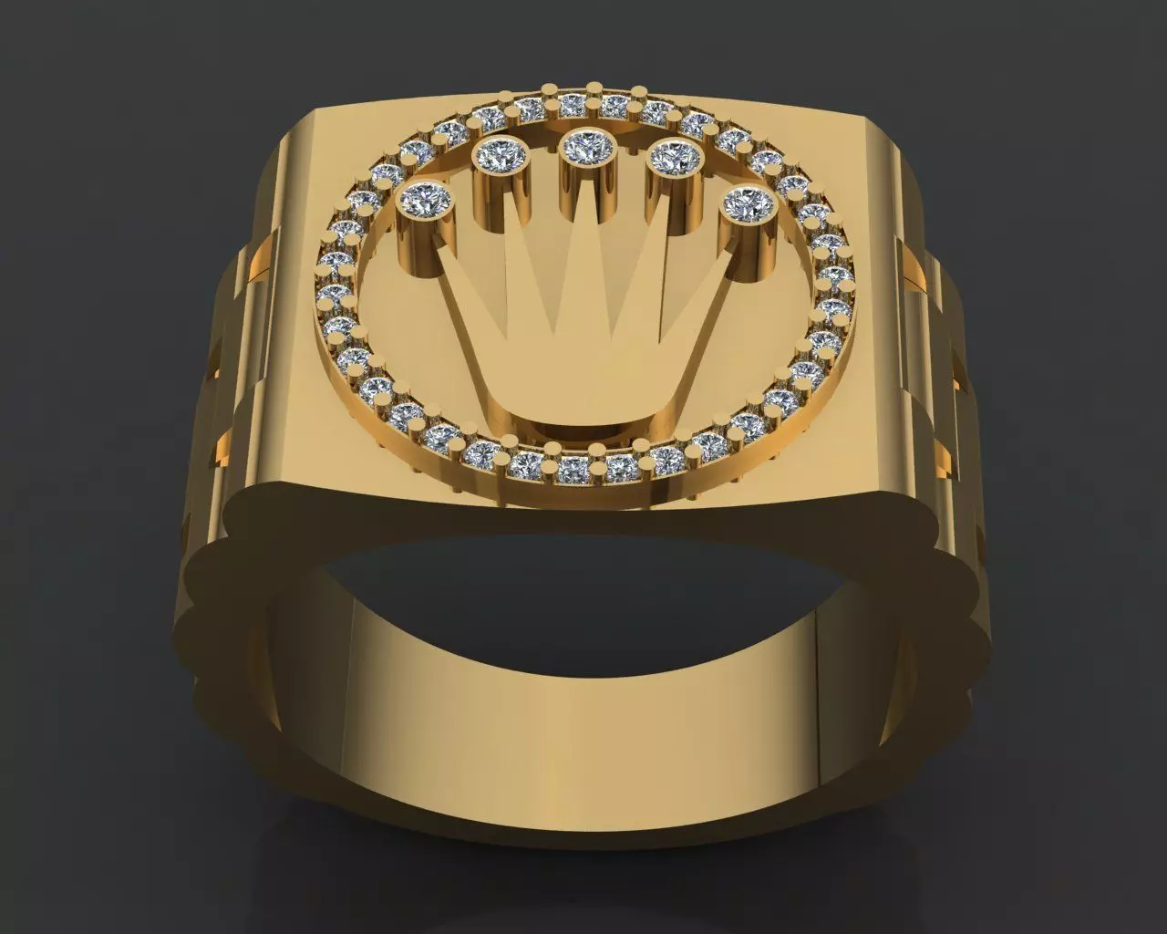 Luxury Golden Men Ring With Diamonds 3D print model