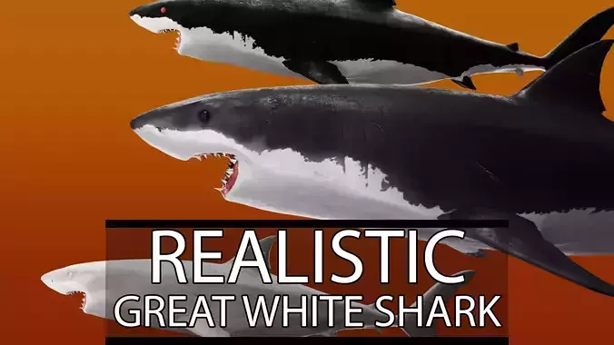 Realistic Great White Shark Low-poly 3D model