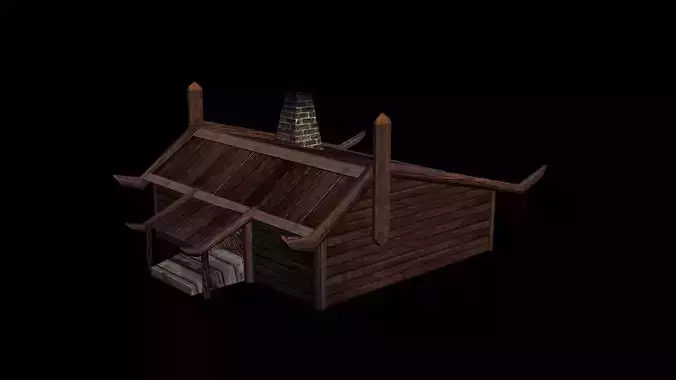 Wooden village low-poly house 