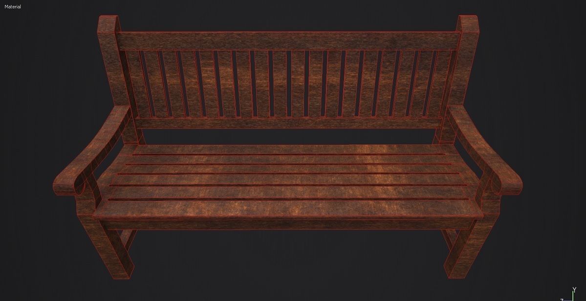 Garden Bench 3D Model Low-poly 3D model_2