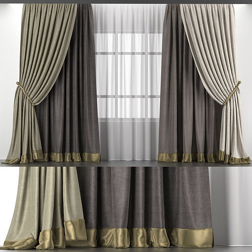Curtains and tulle 3 3D model