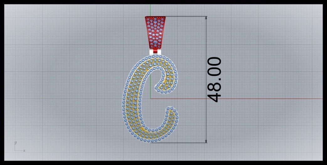 C CURVED FONT PENDANT 3D print model_6