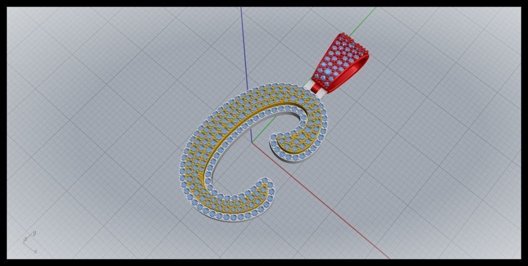 C CURVED FONT PENDANT 3D print model_5