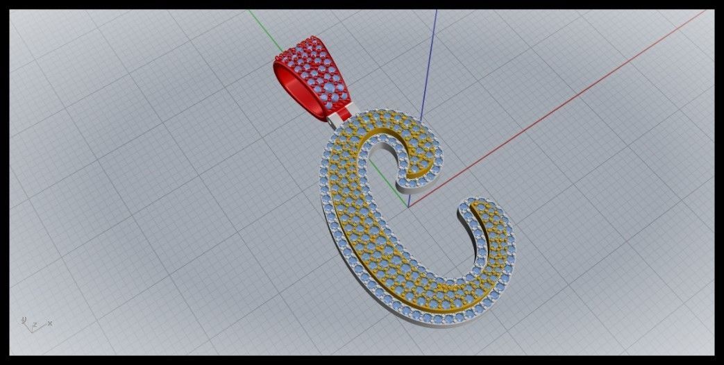 C CURVED FONT PENDANT 3D print model_1