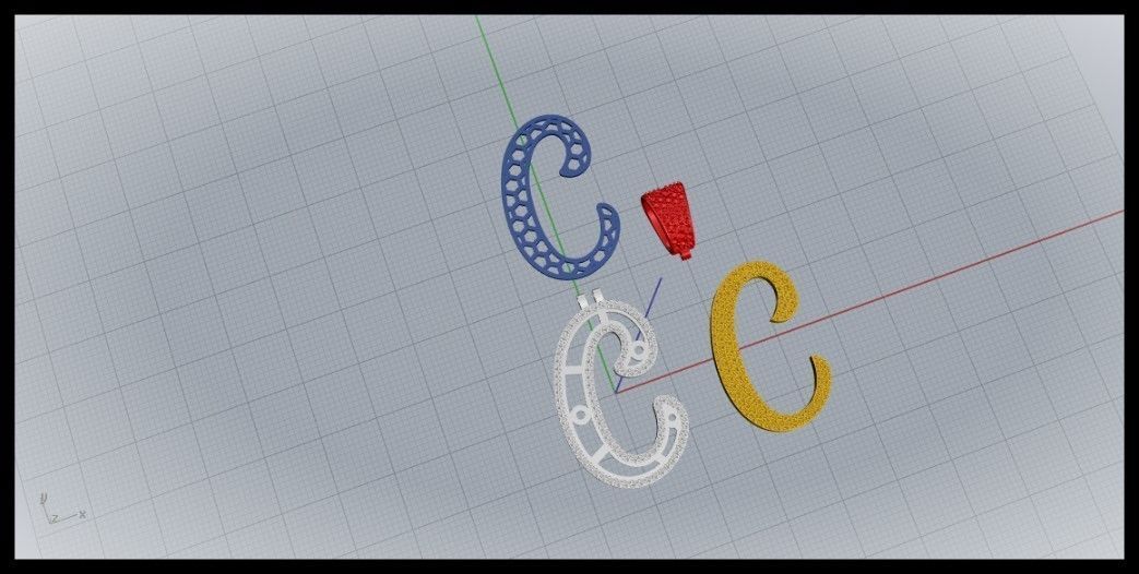 C CURVED FONT PENDANT 3D print model_9