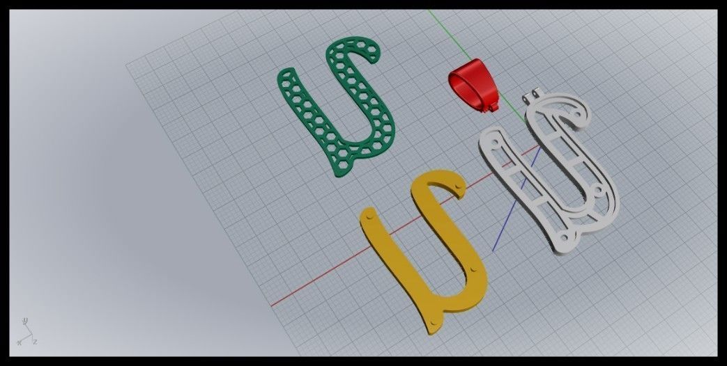 U CURVED FONT PENDANT 3D print model_7