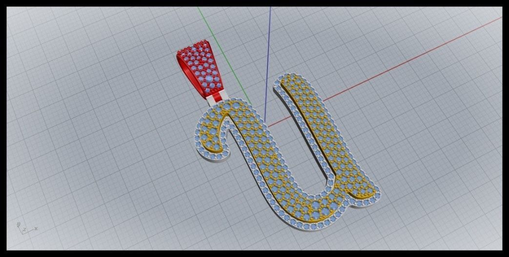 U CURVED FONT PENDANT 3D print model_1