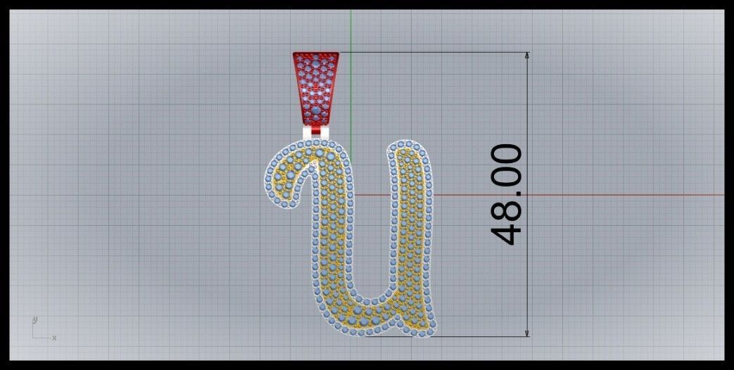 U CURVED FONT PENDANT 3D print model_6