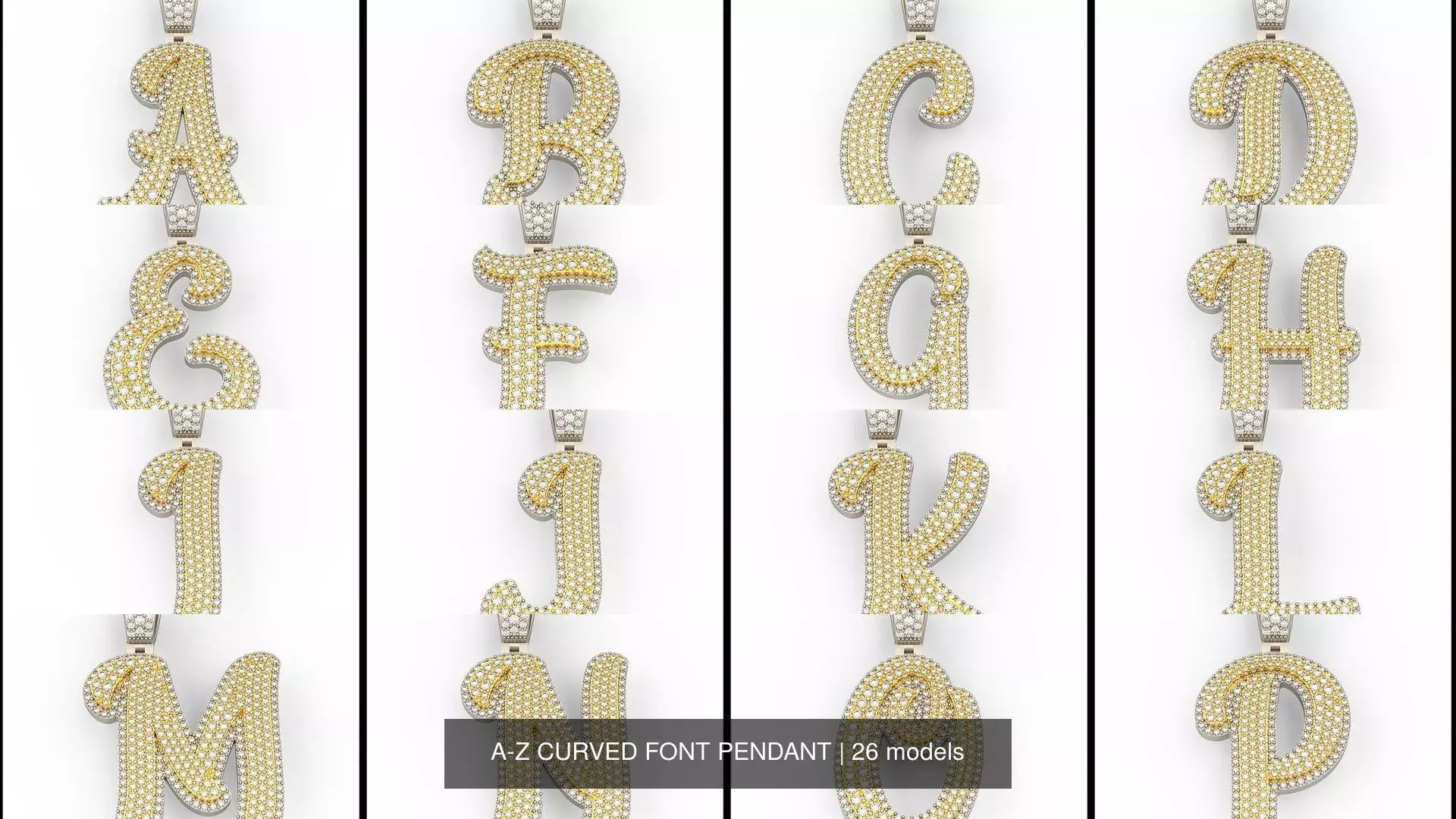 A-Z CURVED FONT PENDANT 3D Model Collection_0