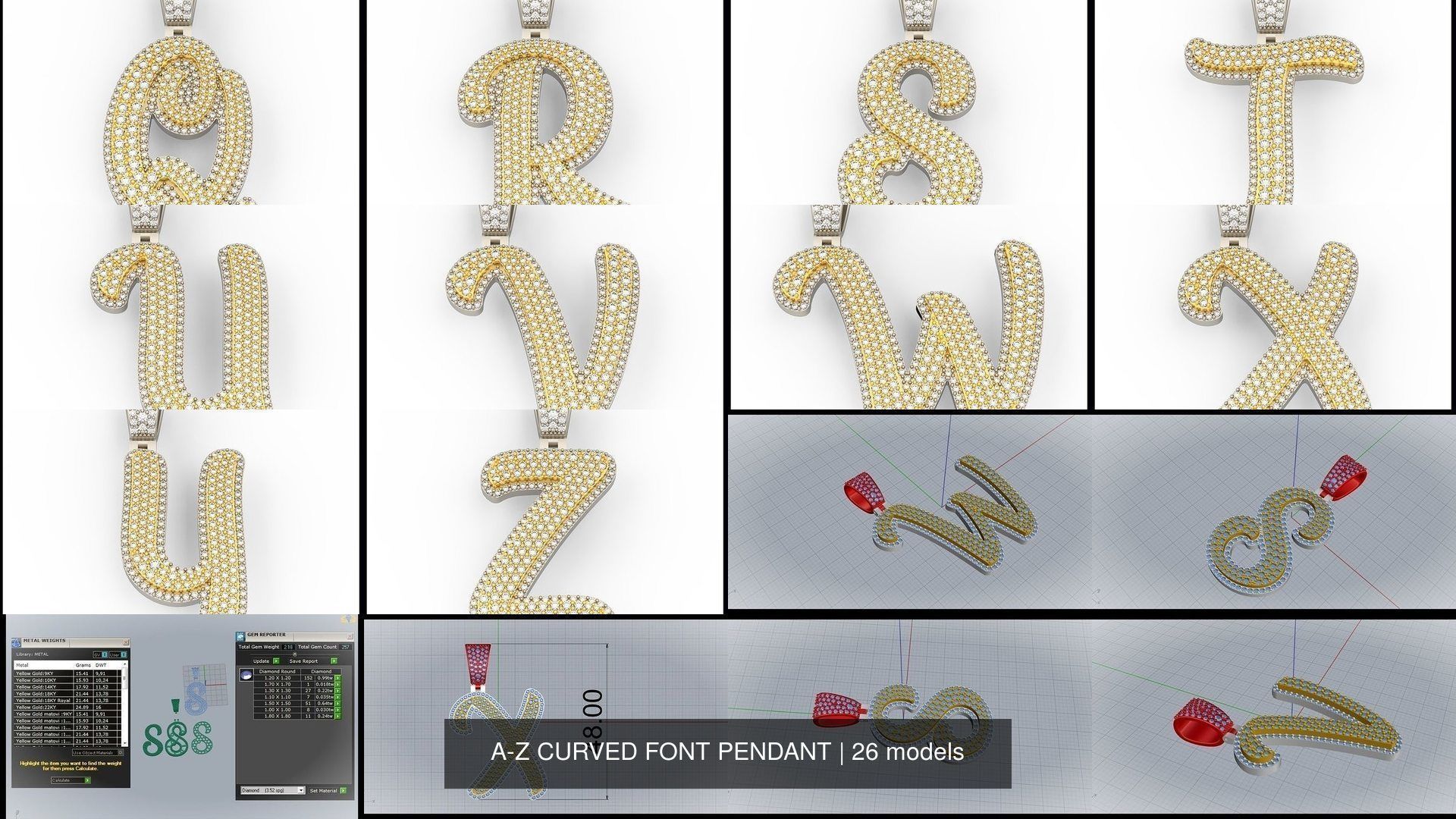 A-Z CURVED FONT PENDANT 3D Model Collection_2