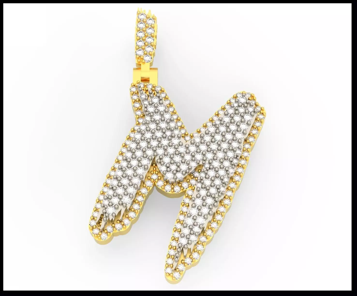 M PAVE LETTER FONT PENDANT 3D print model_0