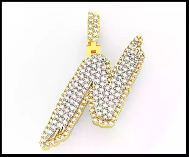 N PAVE LETTER FONT PENDANT 3D print model