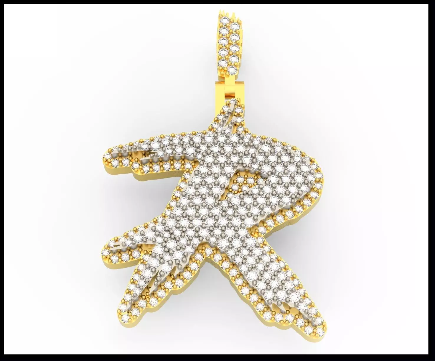 R PAVE LETTER FONT PENDANT 3D print model_0
