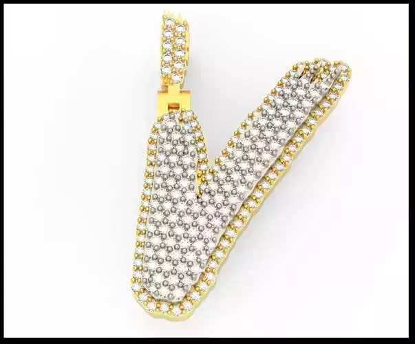 V PAVE LETTER FONT PENDANT