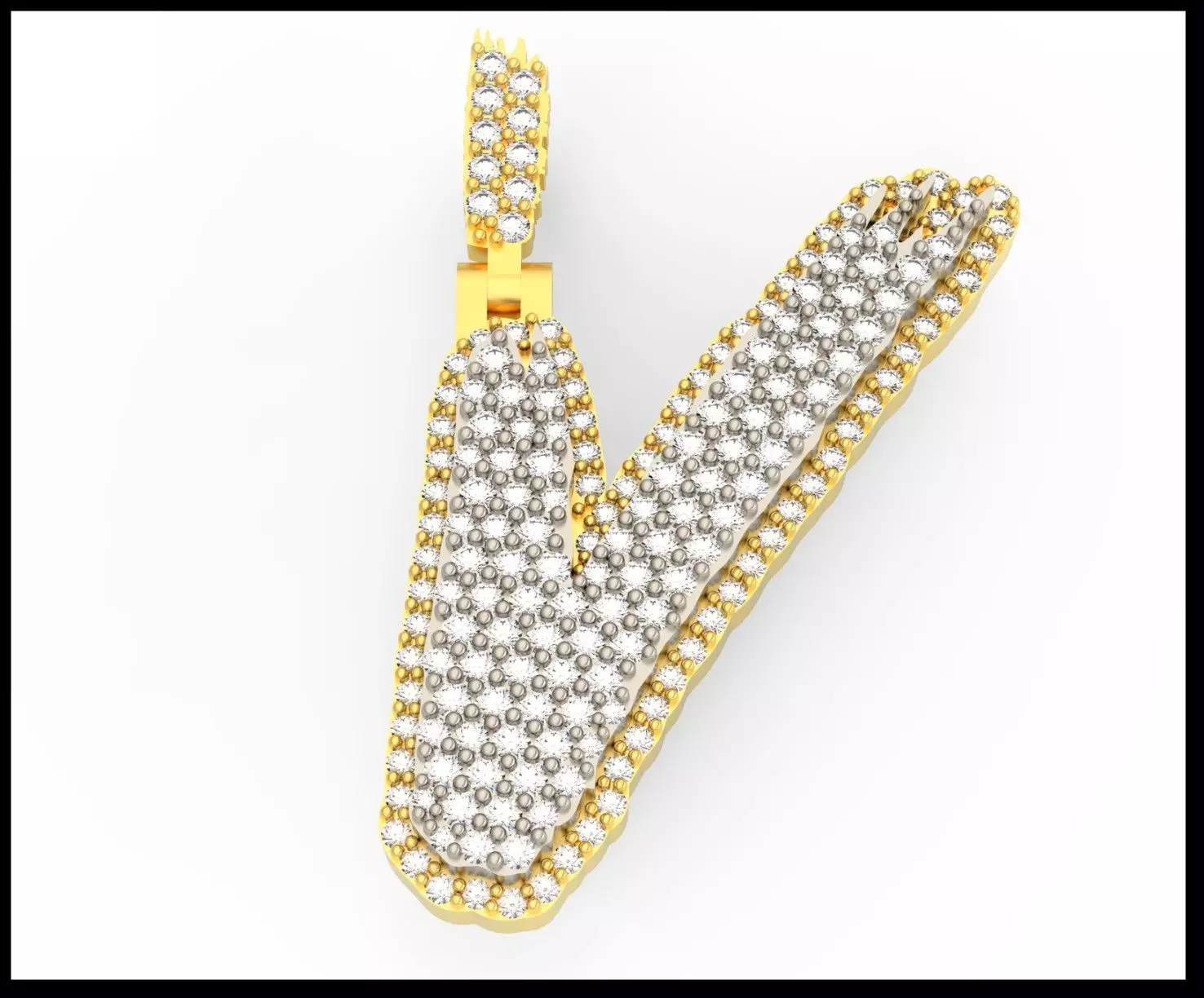 V PAVE LETTER FONT PENDANT 3D print model_0