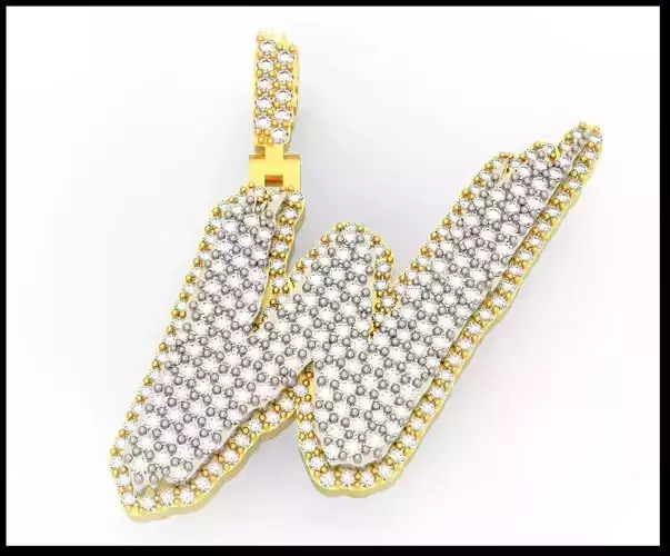 W PAVE LETTER FONT PENDANT