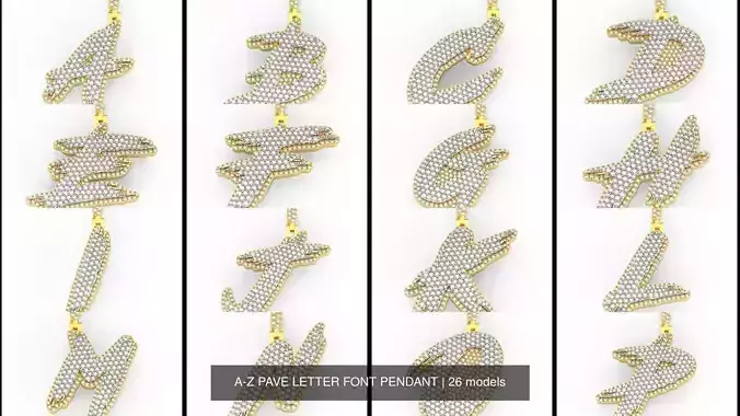 A-Z PAVE LETTER FONT PENDANT 3D Model Collection