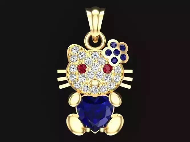 Kitty pendant - Cat pendant - Heart stone pendant